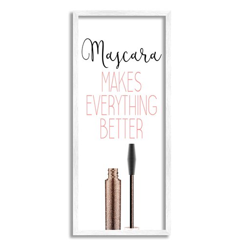 Stupell Industries Mascara Fashion Designer Modern Pink Word, Design by Kimberly Allen White Framed Wall Art, 10 x 24