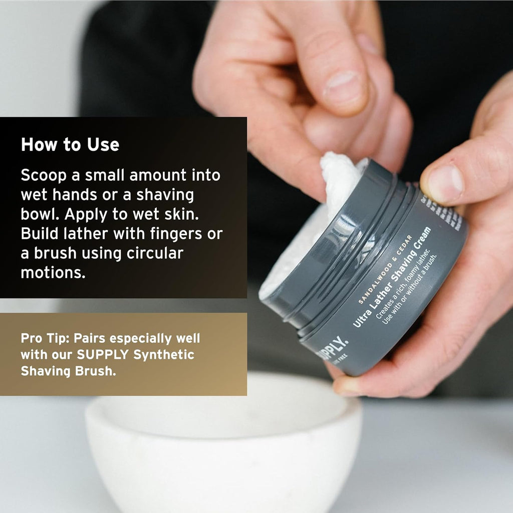 SUPPLY Ultra Lather Shaving Cream for Men - Rich Cushion for Smoother Shave - 3.4 oz White Birch & Sage
