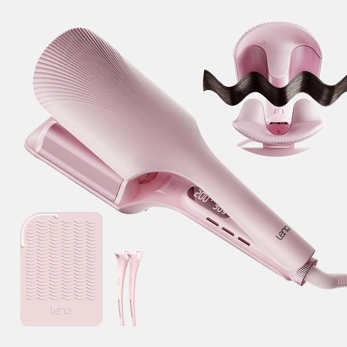 LENA S16 Hair Waver | Beach Waves Curling Iron with 3 Titanium Ceramic Barrels, 1.25 Inch, Pink