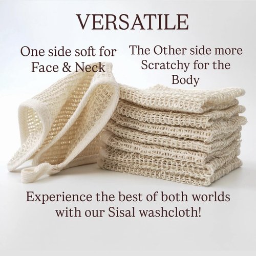 100% Natural Sisal Washcloth. Gentle Exfoliation for Smoother Skin. Durable & Reusable for Face & Body. 100% Biodegradable. Removes Dead Skin Cells and Dirt (3 Pcs)
