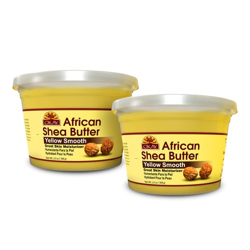 Okay Yellow Shea Butter for Hair and Skin - Raw African Shea Butter for Women and Men, Daily Moisturizer for Face and Body, Helps with Stretch Marks, Soothes Dryness - 13 Oz Jar (Pack of 2)