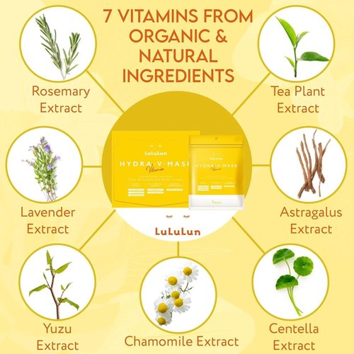 Lululun Vitamin C Face Mask - Hydrating Sheet Mask with 7 Herbs & Vitamins for Clear Skin | 28 Count