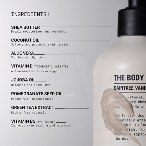 Daintree Vanilla Body Lotion - Deep Hydration with Organic Shea & Aloe | Fast-Absorbing Vegan Moisturizer