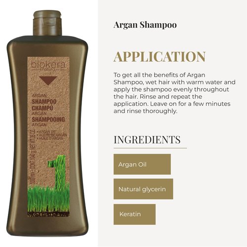 SALERM - Argan Shampoo Biokera Natura - 1000 ml - for Damaged Hair - with Argan and Cotton Oil - Deep Hydration - Gentle and Effective Cleaning - Shiny Hair
