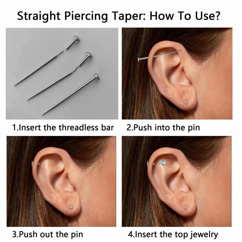 WOLAYI G23 Titanium Threadless Piercing Taper 16G/18G/20G Flat Back Earring Applicator Tool Insertion Pin for Push In Nose Lip Ear Tragus Helix Body Piercing Jewelry Stretcher Assistant Tool (6Pcs, 20G/18G/16G Curved&Straight)