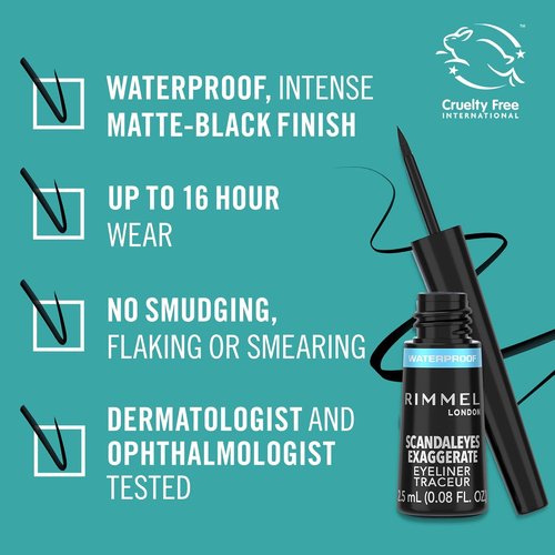 Rimmel Exaggerate Liquid Eye Liner - High-Impact Glossy Black Finish for Bold Eyes