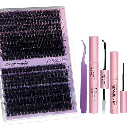 proamate Cluster Lashes Individual Cluster Eyelashes D Curl Mix 10-18mm (60D+80D) Eyelashes Cluster Volume & Dramatic Russian Individual Eye Lashes for Beginners (60D+80D Lash kit with Remover)