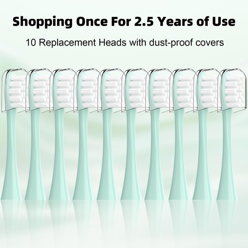 Compatible with Lumineux Electric Toothbrush Replacement Brush Heads,for Lumineux Sonic Electric Toothbrush,with Dust Cover,10 Pack (Light Green, Medium)