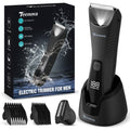 TEENOVA Pubic & Body Hair Trimmer for Men, 2 In 1 Electric Ball Groin Razor Shaver with Ceramic Blade, No Nick Mens Grooming Kit for Wet/Dry Use, Cordless Charging Body Groomer with Led Display, Black