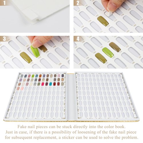 216 Colors Nail Display Chart, Nail Gel Polish Organizer Color Card with 240 False Nail Tips, Nail Color Display Book Chart Salon Nail Supplies Sample Chart Tool Set Nail Swatch (Gold, 1 Pack)