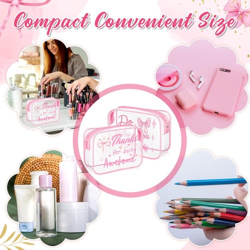 Kacctyen 12 Pcs Clear Makeup Bags Bulk Inspirational Quotes Waterproof Portable with Toiletry Zipper Clear PVC Travel Pouch Encouragement Quotes Bags Appreciation Gift for Mother Nurse (Bow)