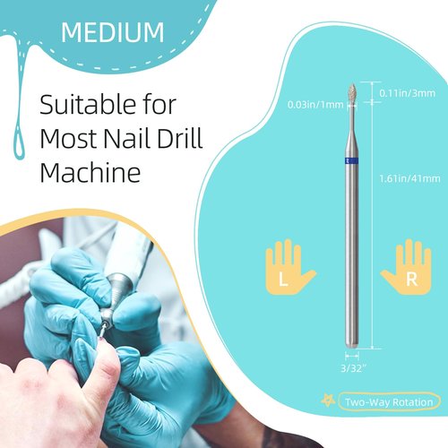 HYTOOS 1mm Mini Flame Cuticle Clean Nail Drill Bit, 5Pcs/Set Russian Diamond Nail Bits Professional Safety Under Nail Cleaner Burr for Cuticle Dead Skin, Electric Nails Drill Accessories, Medium