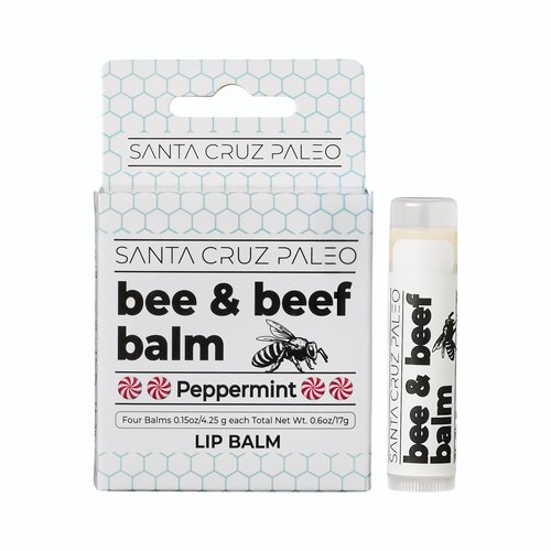 Santa Cruz Paleo Grass Fed Beef Tallow & Beeswax Peppermint Lip Balm, 1 Pack, Beef Tallow for Skin Care Moisturizer, Hypoallergenic for Sensitive Skin, Long Lasting & Vitamin Rich, Peppermint