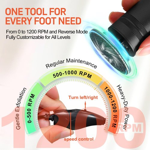 DGJUZE PowerPro Electric Foot Callus Remover,36W Professional 1200rpm Heavy Duty Metal Grinder for Dead Skin Automatic Foot Sander with 60pcs Sandpaper Pads for Home Use Pedicure Kit(Black)