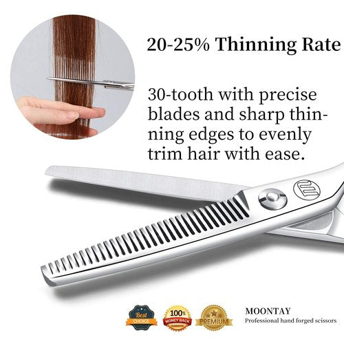 Moontay 5.5" Hair Cutting Shears with Large Finger Holes, Professional Barber Stylist Thinning Shears, Salon Hair Cutting Scissors, 440C Japanese Stainless Steel, Silver