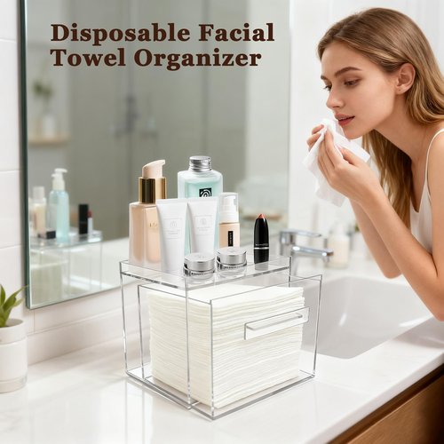 ShinyDew Disposable Facial Towel Holder, Acrylic Container Compatible with Clean Skin Club Towel XL, Clear Storage Box for Bathroom and Vanity Countertop