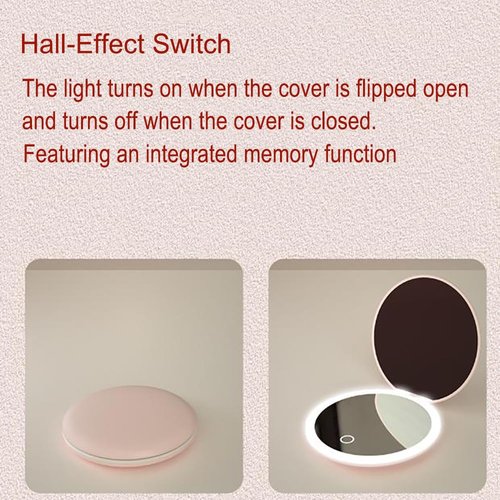 MONKEY SUN LED Mini Makeup Mirror, Compact Folding Travel Mirror with Touch Control, Round, White, 3.5 inch