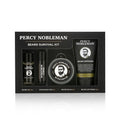 Percy Nobleman Beard Survival Kit, a Beard Grooming Kit containing a scented beard oil, beard balm, moustache wax, and a beard softener