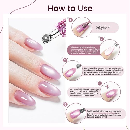 JODSONE 3-in-1 Cat Eye Magnet for Nails, Rhinestone Handle Round & Ball Magnet Tool, Strong Magnet for Cat Eye Gel Polish Nail Art DIY Salon
