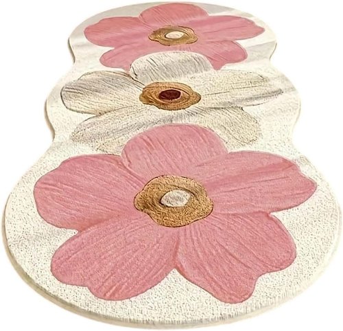 Regine Switzerland Spring Floral Pattern Bedroom Rug - Soft Non-Slip Washable 47.2" x 15.7" Pink Floor Mat