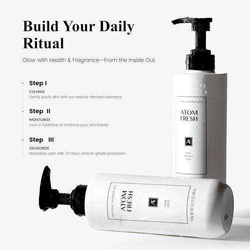 Atom Fresh Body Wash - Sulfate Free Moisturizing Shower Gel for Sensitive Skin | Rose Fressia Oud Scent, 16.2 oz