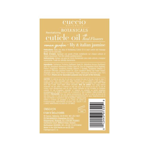 Cuccio Botanicals Revitalizing Cuticle Oil – Roman Garden (Lily & Italian Jasmine Scent) – Infused with Real Flowers & Natural Oils for Deep Hydration, Non-Greasy Spa Experience, 2.1 oz
