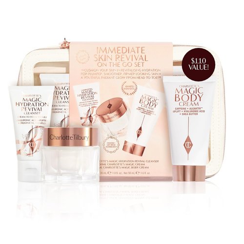 Charlotte Tilbury Mini Skin Revival Set - Travel Size Skincare Kit with Glow Toner, Magic Serum & Cream for Radiant Skin