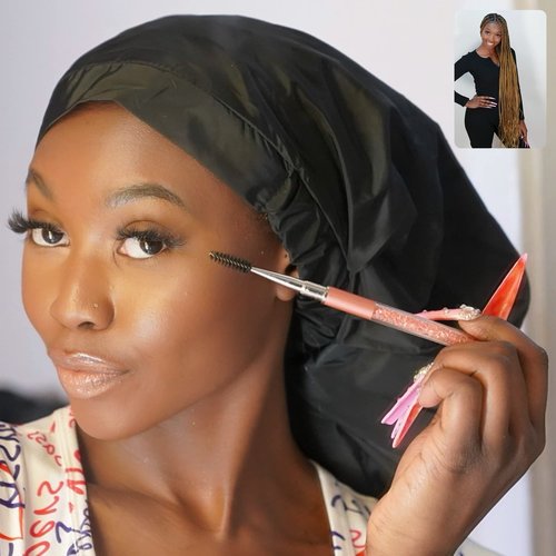 TTAT Shower Cap Jumbo Size for Men & Women With Afro, Long Dreadlocks, Locs, Box Braids, Coily, Voluminous & Long Hair, Waterproof, Washable, Reusable & Adjustable (Black)
