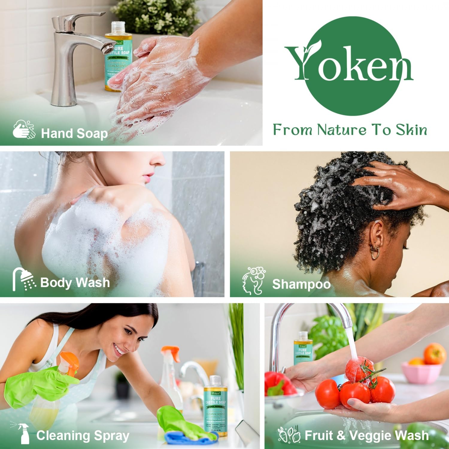 Yoken Pure Castile Liquid Soap Organic (EWG Verified, Unscented, 8 OZ), Made with Organic Oils, No Added Fragrance, Vegan, Castile Soap Liquid for Face, Laundry, Dishes, Sensitive Skin, Travel soaps