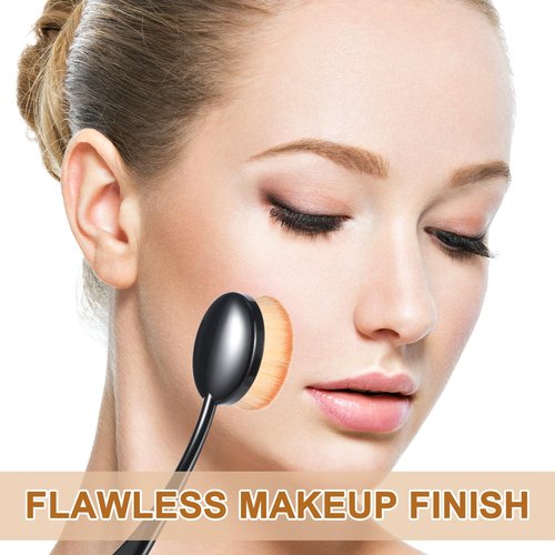 Oval Foundation Brush with Handle - Professional Kabuki Toothbrush Makeup Brush Fast Flawless Application with Dense Soft Bristles for Liquid, Cream, Powder, Blending, Body Self-tanner