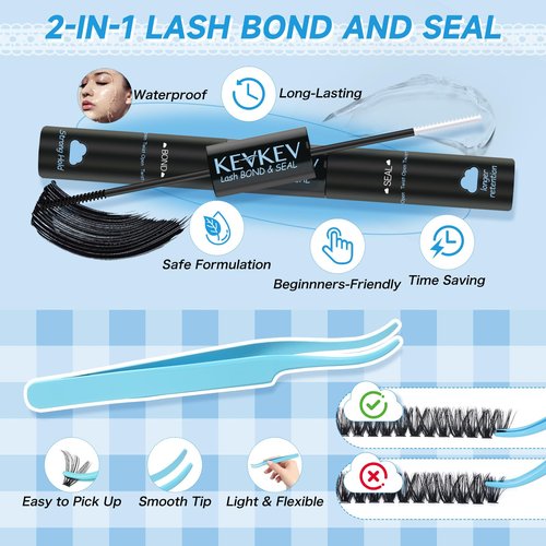 Lash Extension Kit 280Pcs Lash Clusters 40D+50D Eyelash Clusters Kit Individual Lashes With Lash Bond and Seal Tweezers For DIY Lashes (40D+50D,9-16mm)