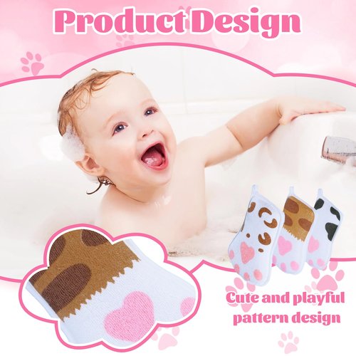 JieLiLeHome Baby and Kids Bath loofah Sponge, Easy Grip Cute Cat Paw Design Kids Body Exfoliating Body Scrubber Loofah Sponge,Bath Sponge Set Designed for Toddler, Women, Boys, and Girls (3 Pack)