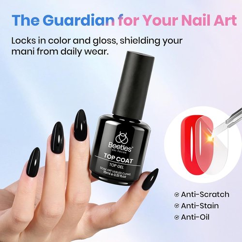 Beetles Gel Top Coat & Base Coat Set - 15ml No Wipe Shine Finish for Long-Lasting Nail Art