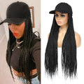 Yunkang Hat Wig for Women Baseball Cap with Braided Hair Attached Synthetic Black Box Braid Wig Hat Adjustable Cap with 24inch Black Braids for Daily Outdoor Use