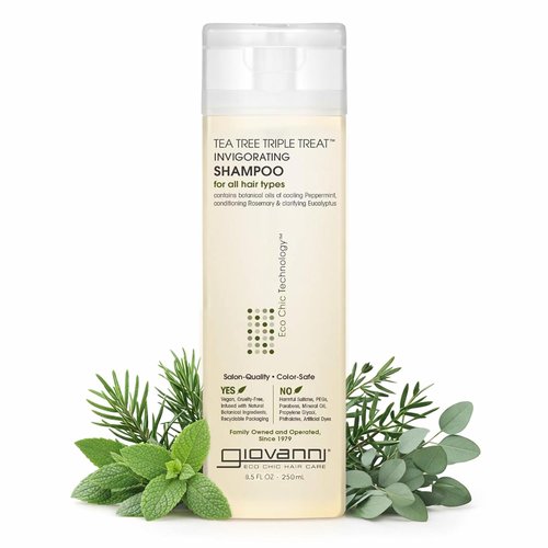 GIOVANNI Tea Tree Triple Treat Shampoo - Invigorating Formula with Peppermint, Eucalyptus & Rosemary, Strengthens Hair & Scalp, Paraben Free - 8.5 oz
