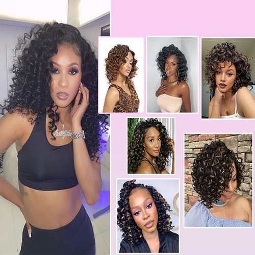 pojui 18 Inch Ocean Wave Crochet Hair 8 Packs - Synthetic Pre-Looped Deep Wavy Curly Braiding Hair for Black Women, Boho Style Hair Extensions (18inch,P1B/30-8 Packs)
