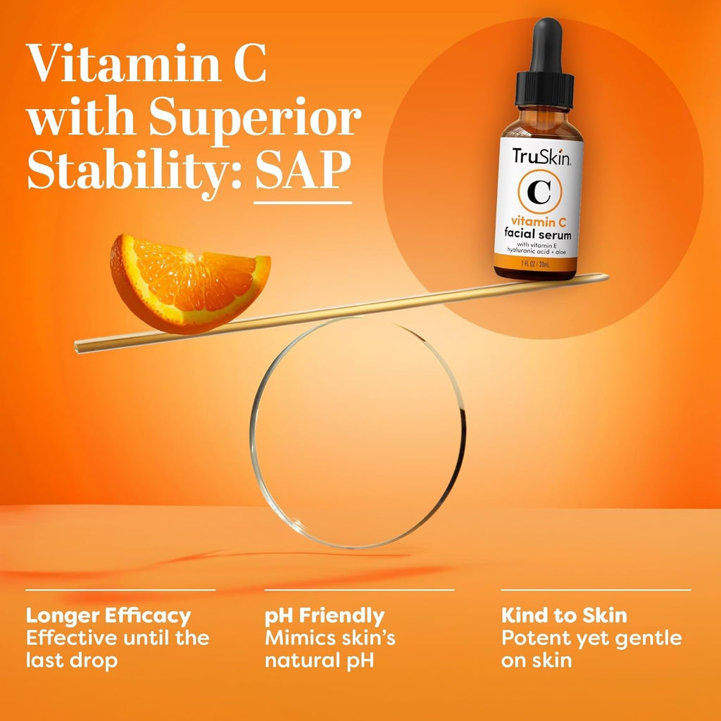TruSkin Vitamin C Serum - Anti-Aging Face Serum with Hyaluronic Acid & Vitamin E | Brightens Dark Spots, 2 Fl Oz