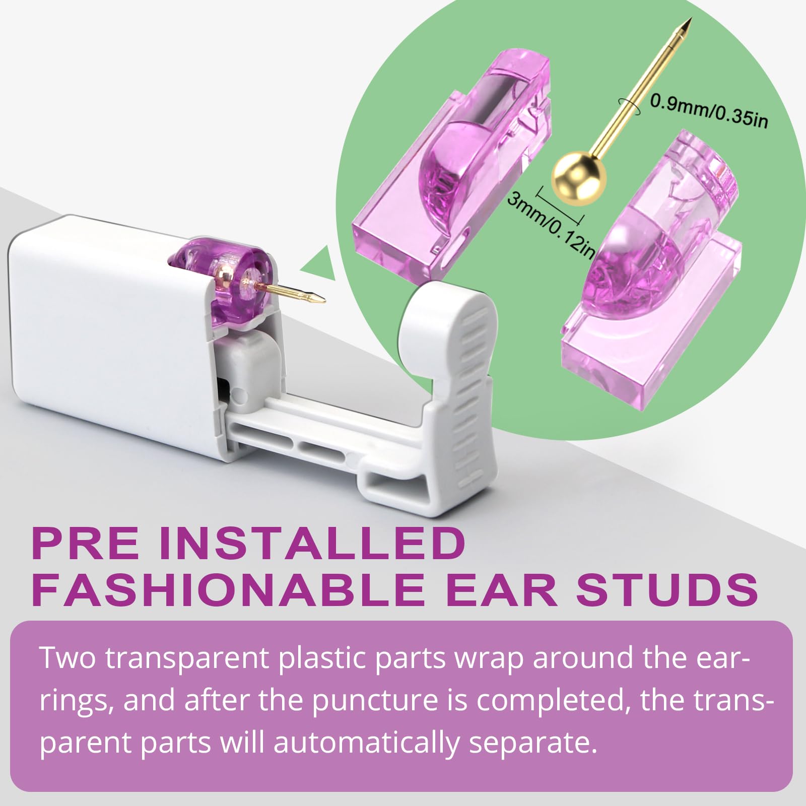 YINPAD 2 psc Ear Piercing Kit, Disposable ear piercing gun tool, pre-installed with gold 3mm pea earrings, at Home Self Piercing Kit (Little golden ball)