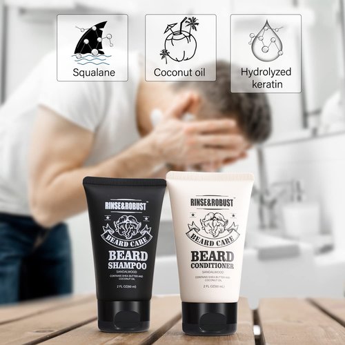 Rinse & Robust Beard Kit for Men, Christmas Gifts for Him, Beard Care & Grooming Travel Set, Beard Oil & Balm Gift Set with Toiletry Bag, Holiday Stocking Stuffers for Dad Husband Boyfriend