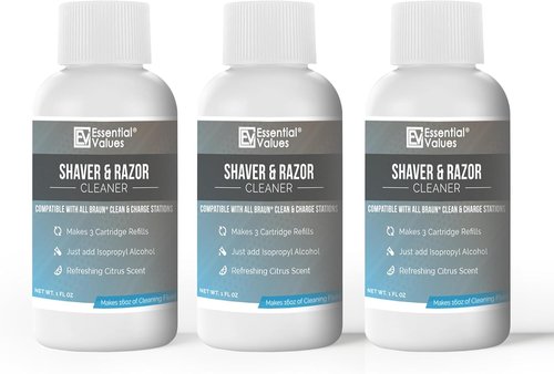 Essential Values Electric Shaver Cleaning Solution - Compatible with Braun Clean & Renew - 3 Bottles for 9 Refills
