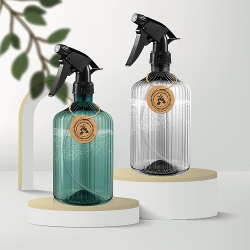 paeyaer 2 Pcs Spray Bottles, 18 oz Empty Water Spray Bottles, Plastic Reusable Adjustable Mist Sprayer Squirt Bottles Containers Refillable for Cleaning Solutions, Gardening, Plants