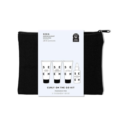 SEEN Curly On The Go Kit - Fragrance-Free Curl-Defining Hair Bundle for Sensitive Skin | Anti-Frizz & Heat Protectant