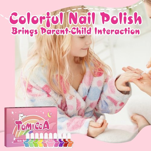 TOMICCA Kids Nail Polish - 10 Color Quick Dry Non-Toxic Peel Off Water Based Gel Nail Polish Set for Toddler Teen DIY Nail Art