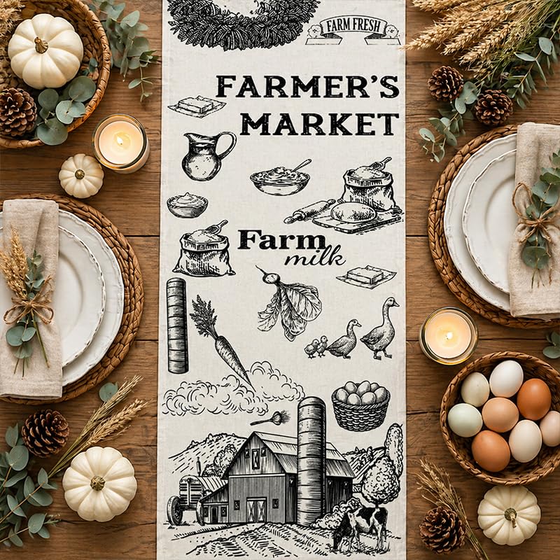 Farmhouse Cow Pattern Table Runner for Kitchen Dining Decor 13x72