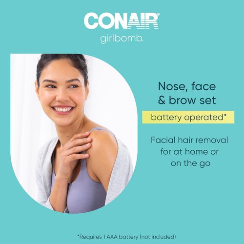 Conair GIRLBOMB Nose Hair Trimmer - Battery-Operated Face Hair Removal for Women | 360° Beveled Blade, LED Light, White
