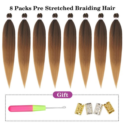 Beyond Beauty Braiding Hair pre stretched, Braids Synthetic Fiber Ombre Yaki Texture, Natural Easy Twist Braids Crochet Hair Hot Water Setting hair extensions
