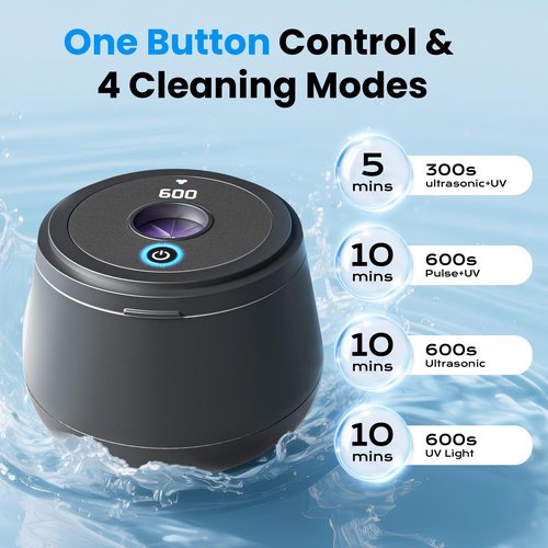 45kHz Ultrasonic Retainer Cleaner, 200ML Dental Cleaning Pod for Dentures, Mouth Guards, Braces, Aligner, Toothbrush Jewelry and More, UV Denture Cleaner with 4 Modes & Digital Timer