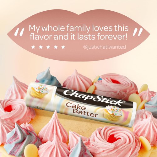 ChapStick Bulk Lip Balm, Cake Batter, 12-Pack – Delicious & Sweet Lip Moisturizer for Dry Lips, Birthday Gifts, Stocking Stuffers, 0.15 Oz Ea