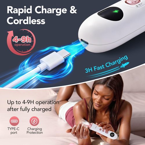 Litbear Electric Nail Drill File Set, 15 Speed Professional Nail Grinder for Thick Toenails, Cordless Pedicure Manicure Tool Callus Remover for Women Men Senior Hand Feet Care, Home Salon Use (White)
