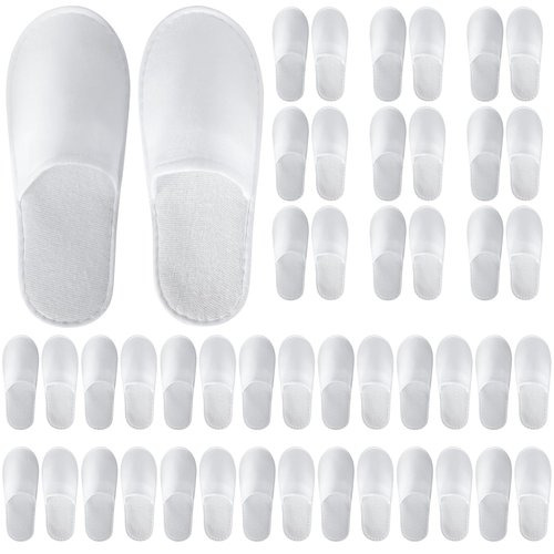 UrbanRoots 28 Pairs Disposable Slippers For Guests,Bulk Slippers For Hotel,Spa,Travel,Shoeless Home,Spa Slippers With Pouch,Non-Slip(White) house slippers for guests